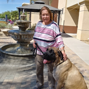 Woman with dog on a leash